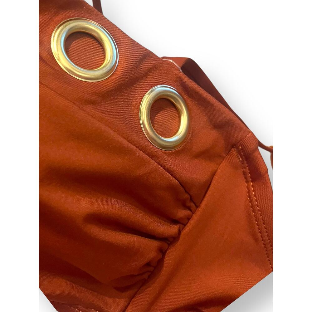 Gibson Latimer Bandeau Grommet Bikini Swim Top | Sz M Copper Orange - Picture 6 of 7